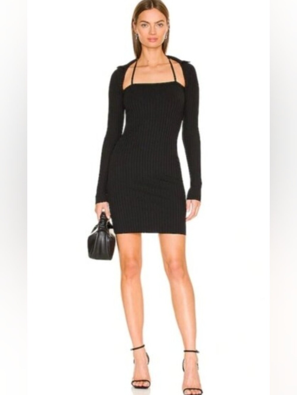 NWT Helmut Lang Black Luxe Pima Cotton Ribbed Dress Sz S Made In Peru MSRP 225$